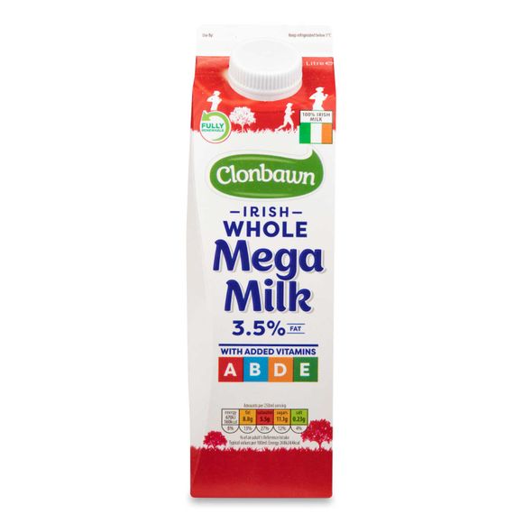 Irish Whole Mega Milk 3.5% Fat 1l Clonbawn